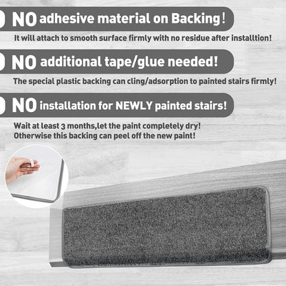 PURE ERA Carpet Stair Treads Tape Free Non Slip Indoor Stair Carpet Stair Protectors Pet-Friendly Non-Slip Skid Resistant Washable Reusable 8" x 30"(2 Pieces,Black)