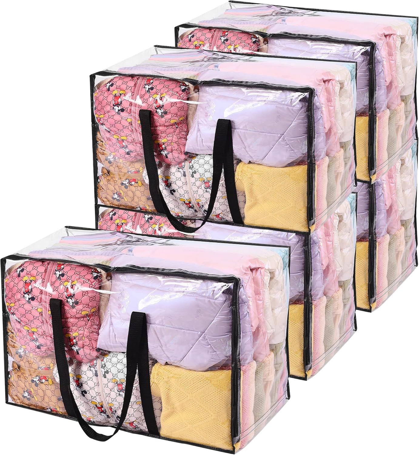 Vieshful 3 Pack Clear Clothes Storage Bag, 40L Plastic Blanket Storage Bag with Zipper, Foldable Closet Organizer, Moving bags for Comforter, Blanket, Bedding, Duvet, Toys