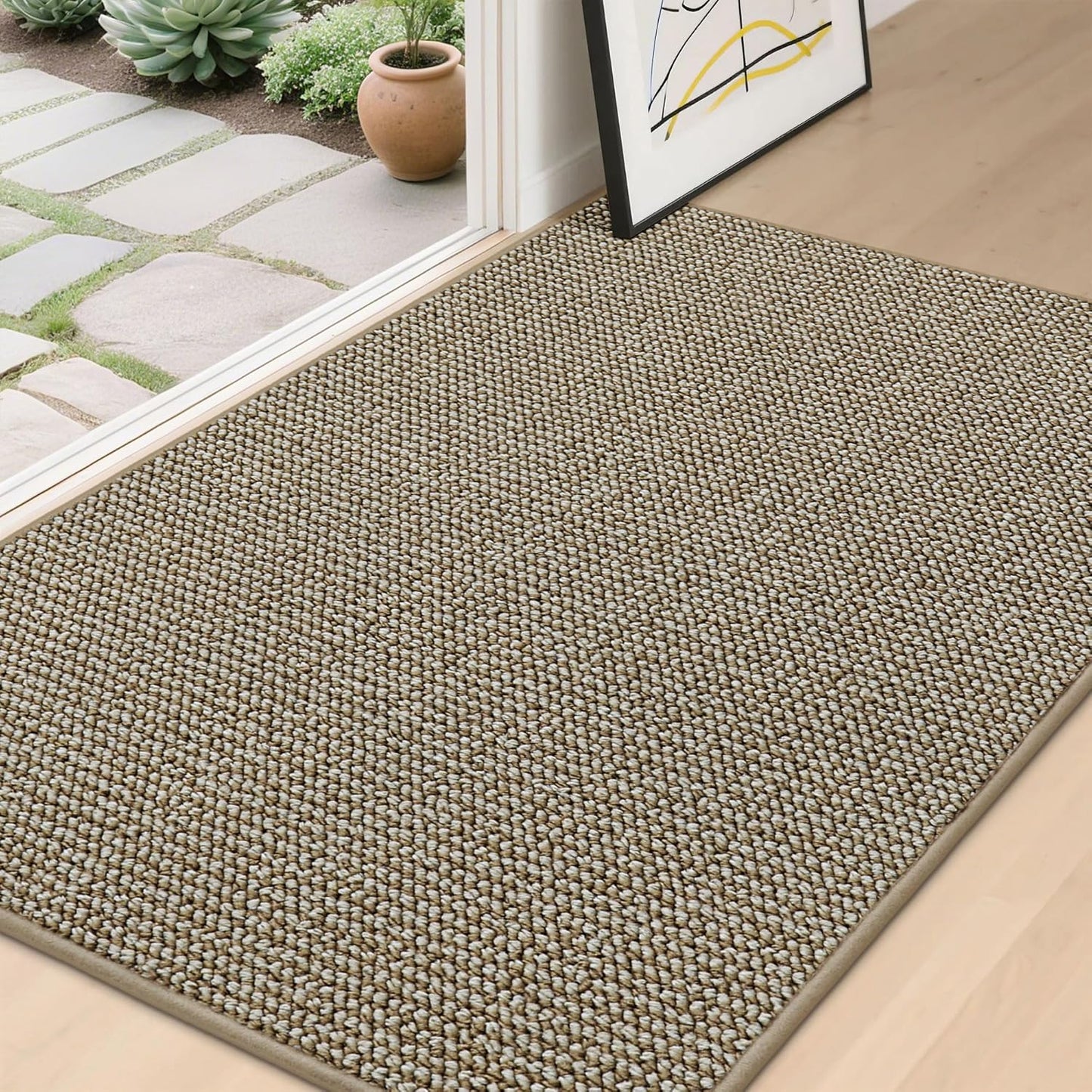 BEQHAUSE Dirt Trapper Door Mat 20" x 32", Non-Slip Washable Doormats Entrance Mat, Dirt Resistant and Absorbent Welcome Mat, Low Profile Floor Mats for Front Back Door and Entryway, Beige