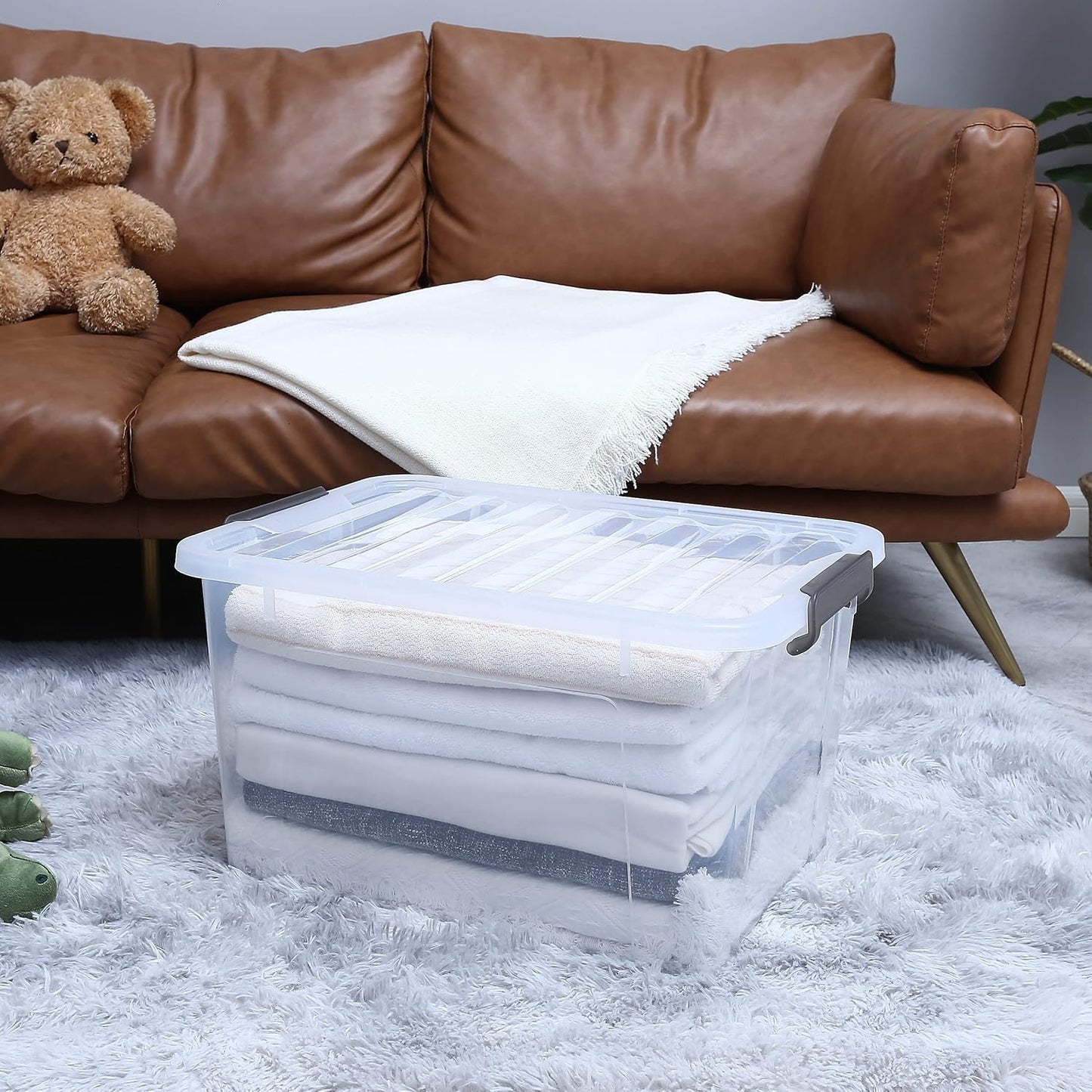 Citylife 57 QT Plastic Storage Bins with Double-Opening Lids, Storage Containers for Organizing, Large Clear Storage Box for Closet, Blankets, 2 Packs