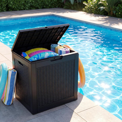 NicBex 30 Gallon Deck Box, Waterproof Resin Outdoor Storage Box Lockable for Patio Furniture, Fade Resistant Patio Side Table & Organizer for Garden Tools, Pool Floats, Outdoor Cushions, Black