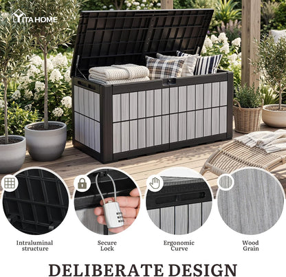 YITAHOME 134 Gallon Large Deck Box | Waterproof Resin Outdoor Storage Box with Lock, Doubles as 2-Person Bench Seating for Patio Furniture Cushions,Garden Tools &
