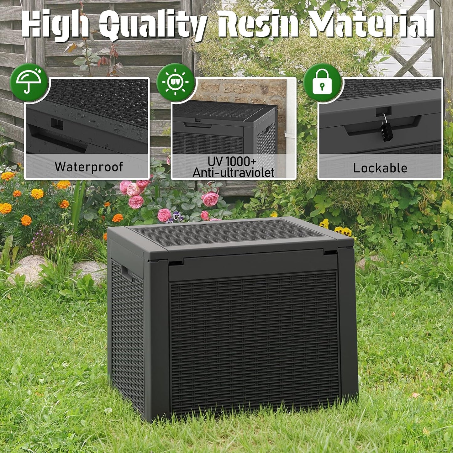 Outdoor Storage Deck Boxes Waterproof, Waterproof and UV Resistant Outdoor Storage Box Lockable Lid for Delivery Box, Indoor, Garden Tools, Pool Supplies, Patio (Black, 31 Gallon)