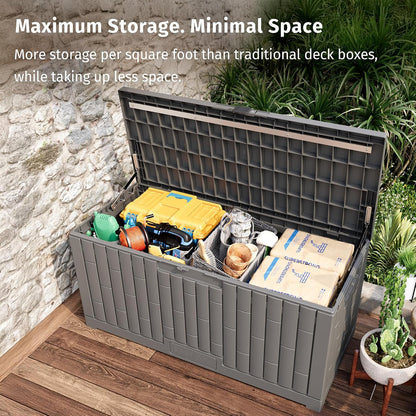 EAST OAK Outdoor Storage Box, 31 Gallon Deck Box Indoor and Outdoor Use, Waterproof Resin Storage Bin for Package Delivery, Patio Cushions, Gardening Tools, Lockable, UV Resistant, Grey