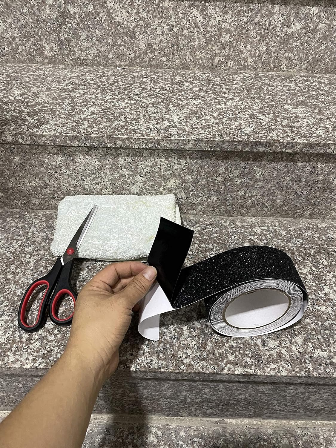 COSIMIXO 4" x 35Ft Heavy Duty Anti Slip Tape,Best 80grit Friction,Grip,Abrasive for Stairs Outdoor/Indoor Waterproof Grip Tape Safety Non Skid Tread Staircases Anti-Slip Traction Tape Black