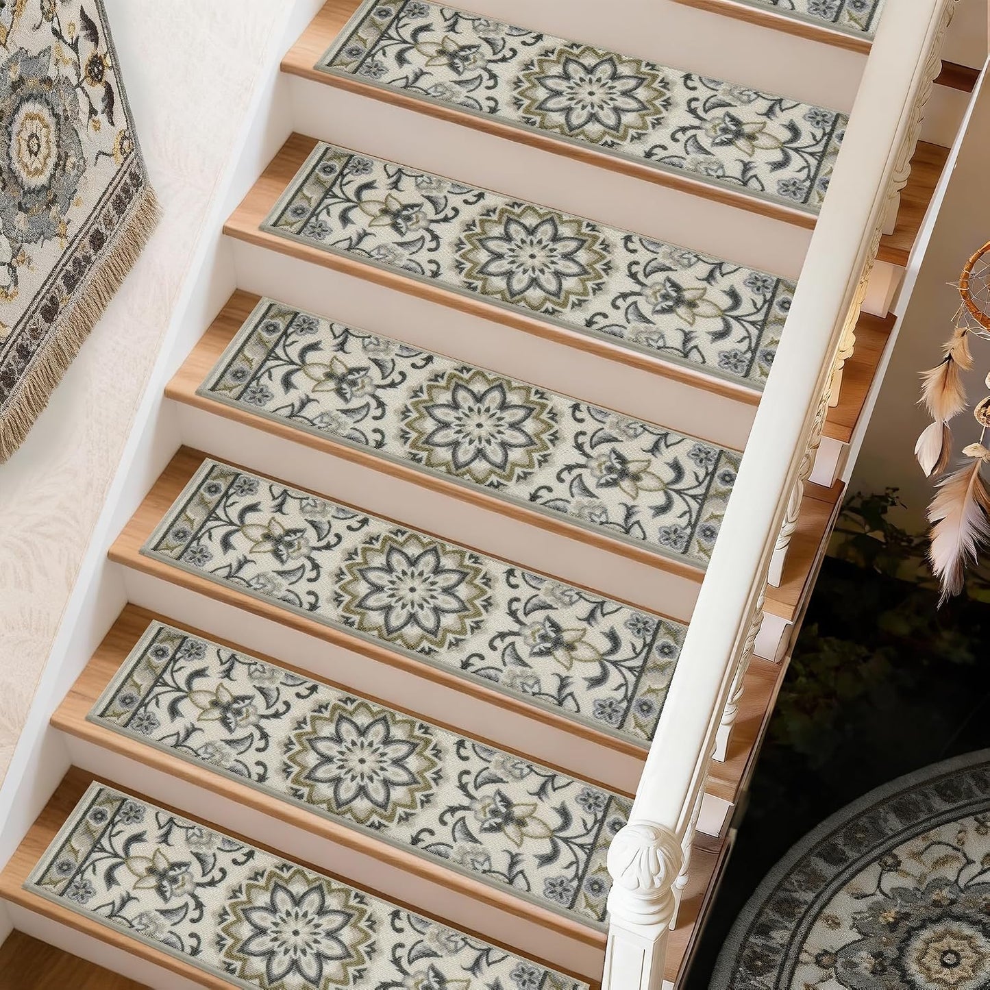 COSY HOMEER Stair Treads for Wooden Steps Non Slip Washable 8" X 30" 4pcs | Self Adhesive,Peel and Stick,Soft Carpet Stair Treads for Kids,Elder,Pet,Residue Free,Reusable Stair Runner,Multi-Surface Use