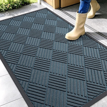 OLANLY Front Door Mat Outside Entrance 29.5x17, Absorbent, Heavy Duty Sturdy Natural Rubber Doormat Indoor Outdoor, Stain and Fade Resistant, Non-Slip Low Profile Floor Mat for Entryway, Grey Diamond