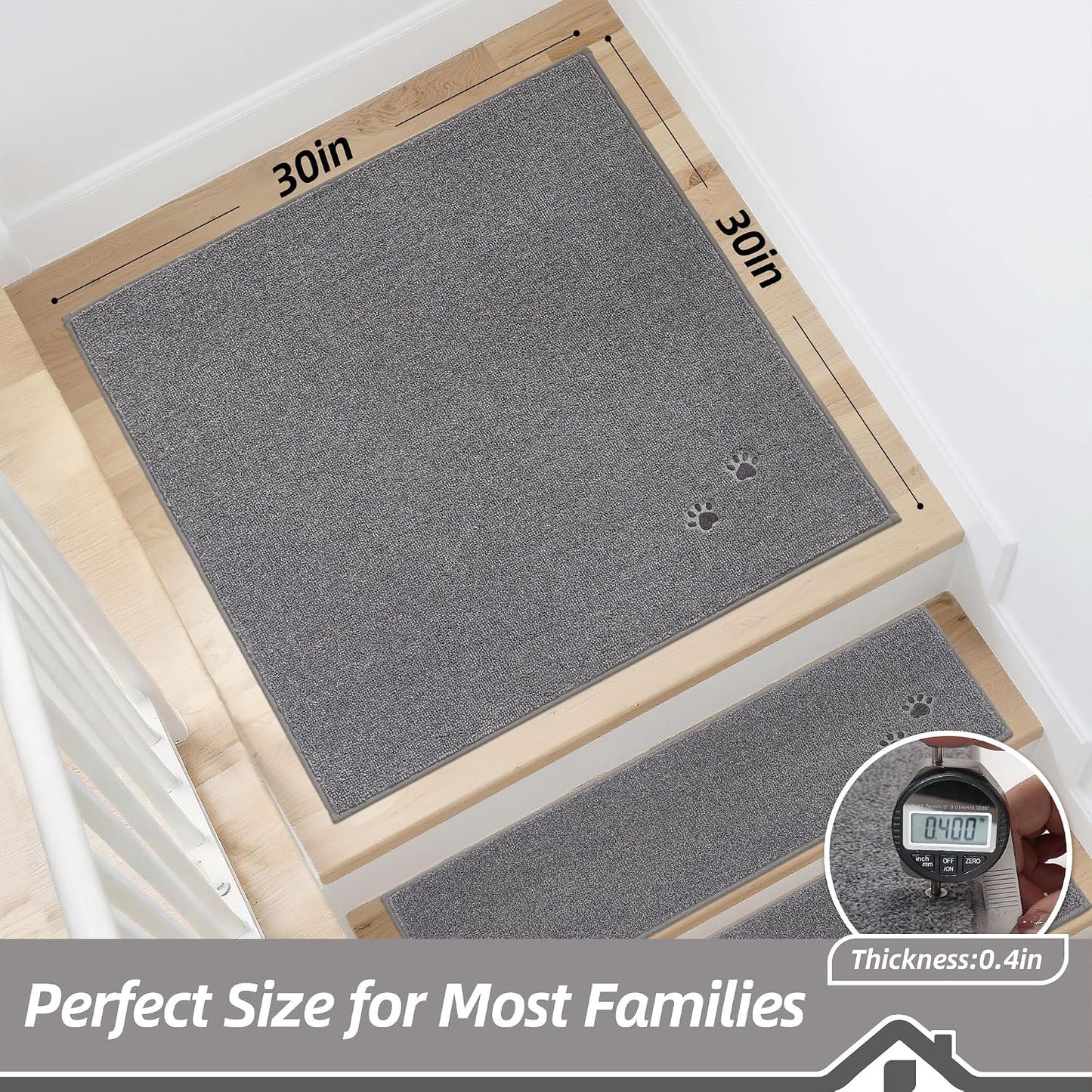 BEQHAUSE Stair Treads for Wooden Steps 28inX9in, Non Slip Carpet Stair Treads Indoor Stair Runners Machine Washable, Soft Stair Rugs Mat Surface Polyester TPE Backing, 4pcs, Charcoal