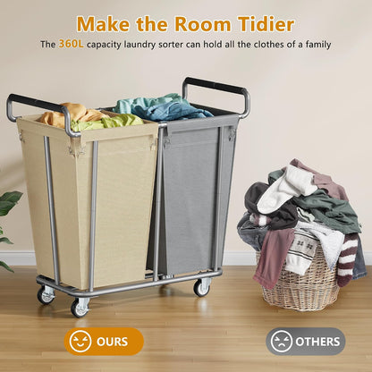 Gewudraw Large laundry hamper with Wheels, 3 Bag Big Rolling Laundry Hamper Sorter Cart, Extra Large Laundry Clothes Hamper, Heavy Duty Laundry Basket Organizer for Laundry Room,Bathroom,Black