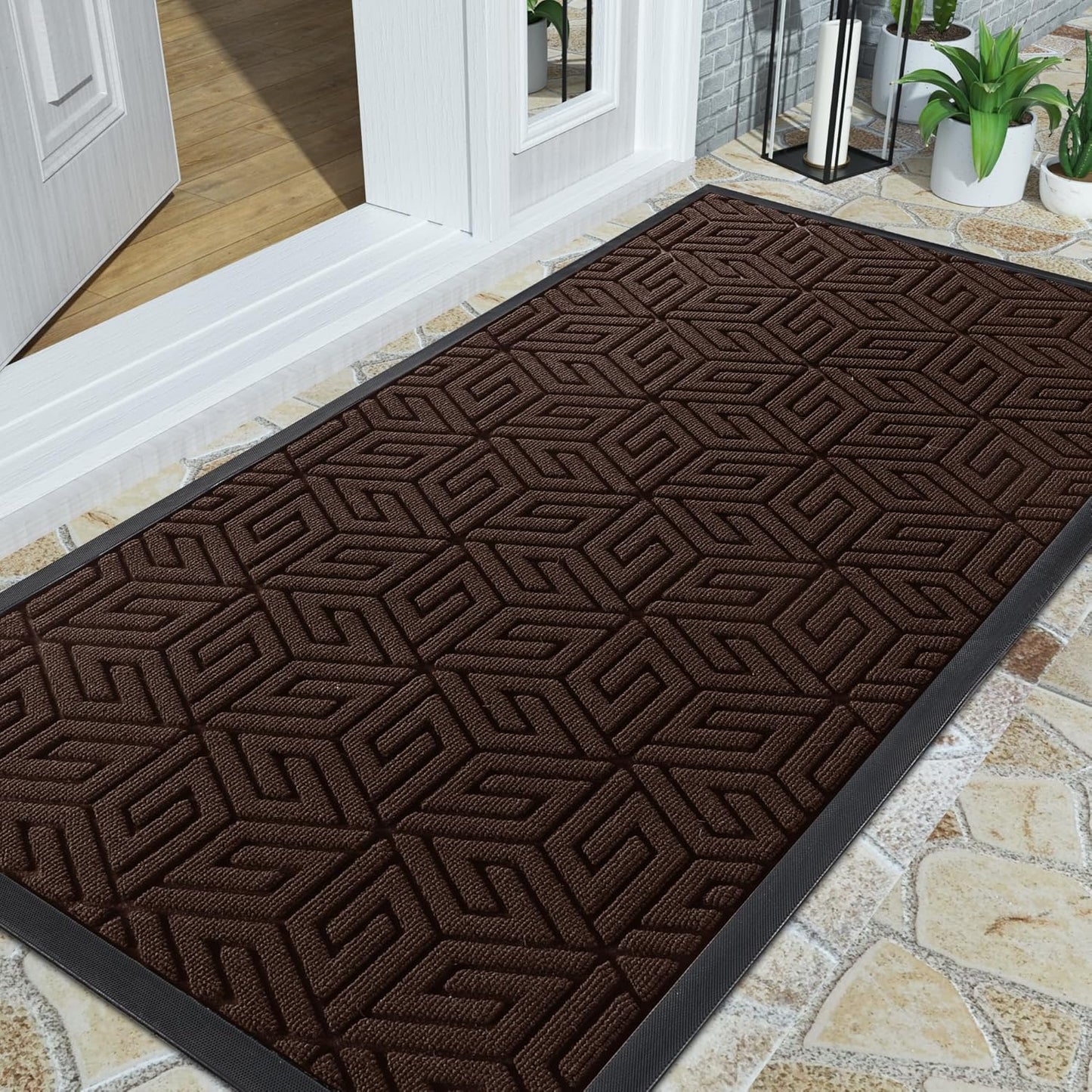 Yimobra Doormat Outdoor Entrance 29.5x17, All-Weather Waterproof Outdoor Mats for Front Door, Non Slip Welcome Door Mat for Patio Proch Outside Entryway Indoor, Black