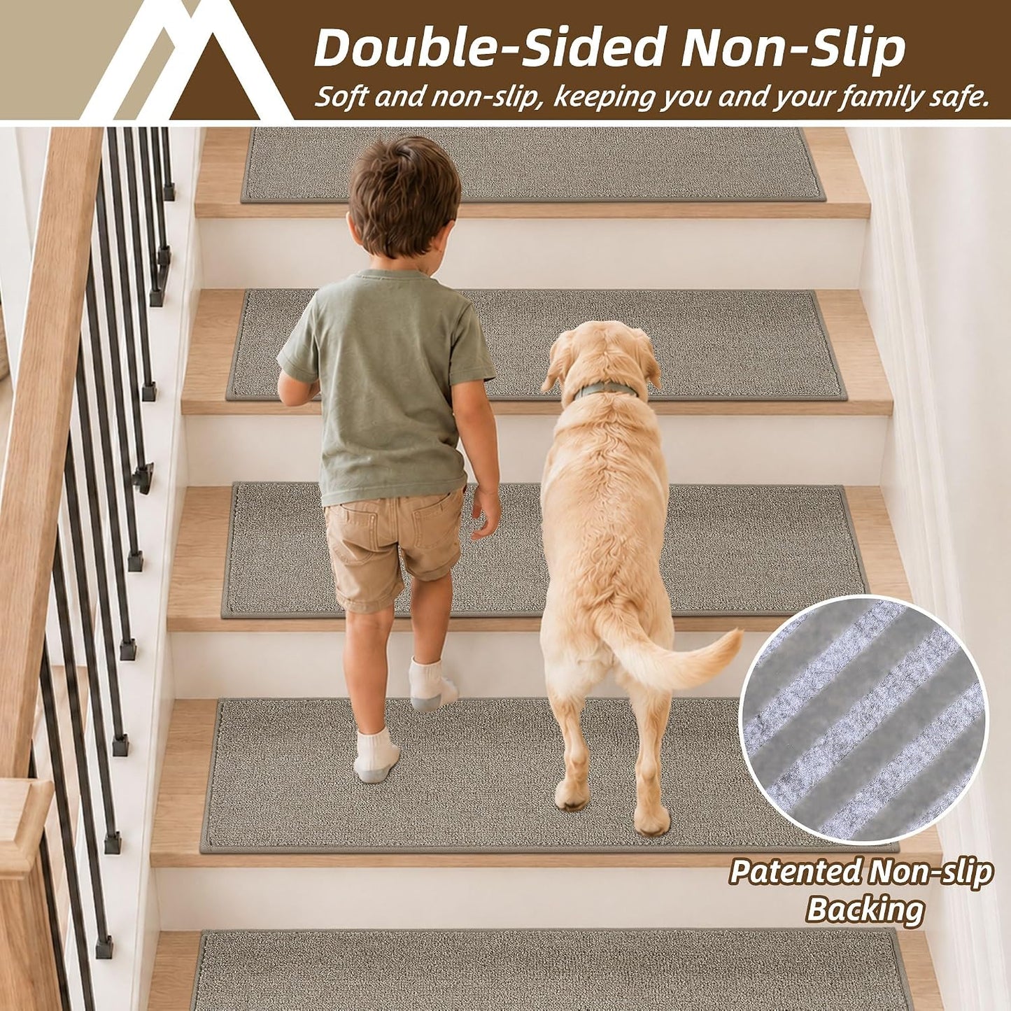 COSY HOMEER Stair Treads Non-Slip Carpet Stair Treads for Wooden Steps, Indoor Stair-Runner Rugs for Kids Elders & Pets 28"x9" (4Pc, Dark Gray)