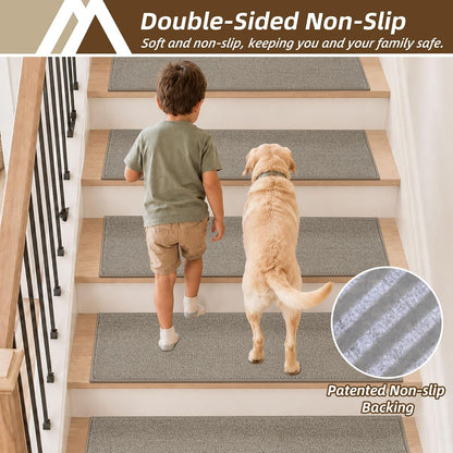 COSY HOMEER Stair Treads Non-Slip Carpet Stair Treads for Wooden Steps, Indoor Stair-Runner Rugs for Kids Elders & Pets 28"x9" (4Pc, Dark Gray)