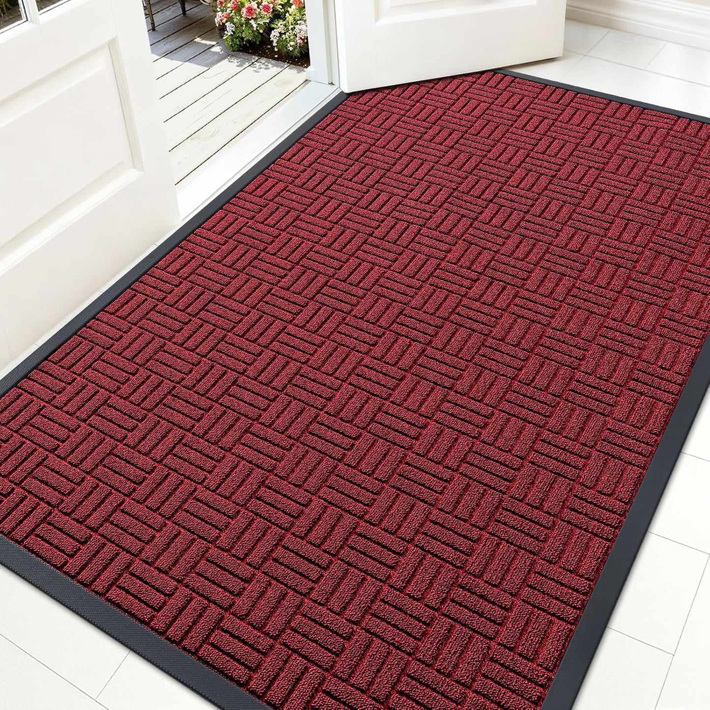 OLANLY Front Door Mat Outside Entrance 29.5x17, Absorbent, Heavy Duty Sturdy Natural Rubber Doormat Indoor Outdoor, Stain and Fade Resistant, Non-Slip Backing Low Profile Floor Mat for Entryway, Grey