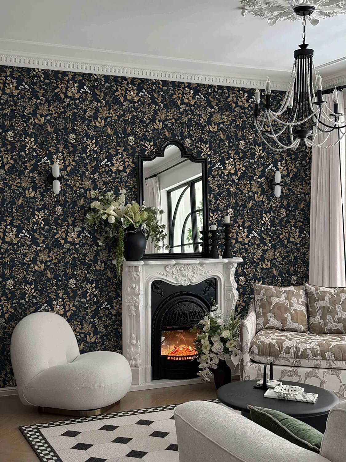 Dimoon 17.3" X 78.7" Peel and Stick Wallpaper Floral Contact Paper Boho Beige White Renter Friendly Natural Wall Paper Waterproof Removable Self Adhesive Wallpaper for Bedroom Livingroom Vinyl Roll