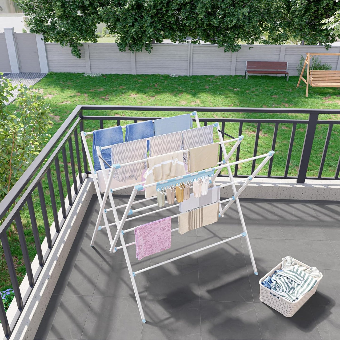 HOMIDEC Drying Rack Clothing,Large 12 Drying Poles with Sock Clips Clothes Drying Rack,Foldable Portable Laundry Drying Rack for Air Drying Clothing,Towels,Delicate Eac,Indoor Outdoor Use.Silver