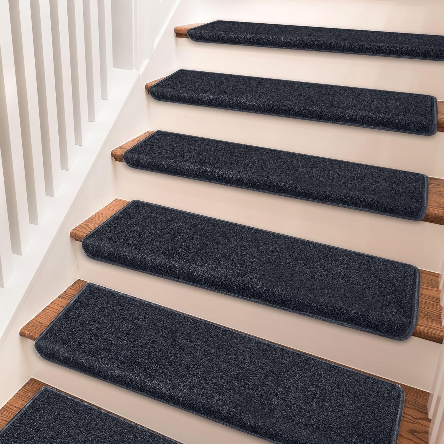 PURE ERA Carpet Stair Treads Tape Free Non Slip Indoor Stair Carpet Stair Protectors Pet-Friendly Non-Slip Skid Resistant Washable Reusable 8" x 30"(2 Pieces,Black)