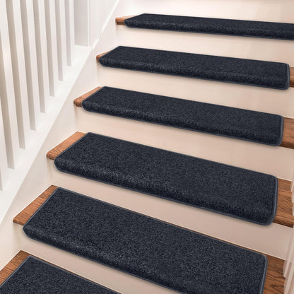 PURE ERA Carpet Stair Treads Tape Free Non Slip Indoor Stair Carpet Stair Protectors Pet-Friendly Non-Slip Skid Resistant Washable Reusable 8" x 30"(2 Pieces,Black)