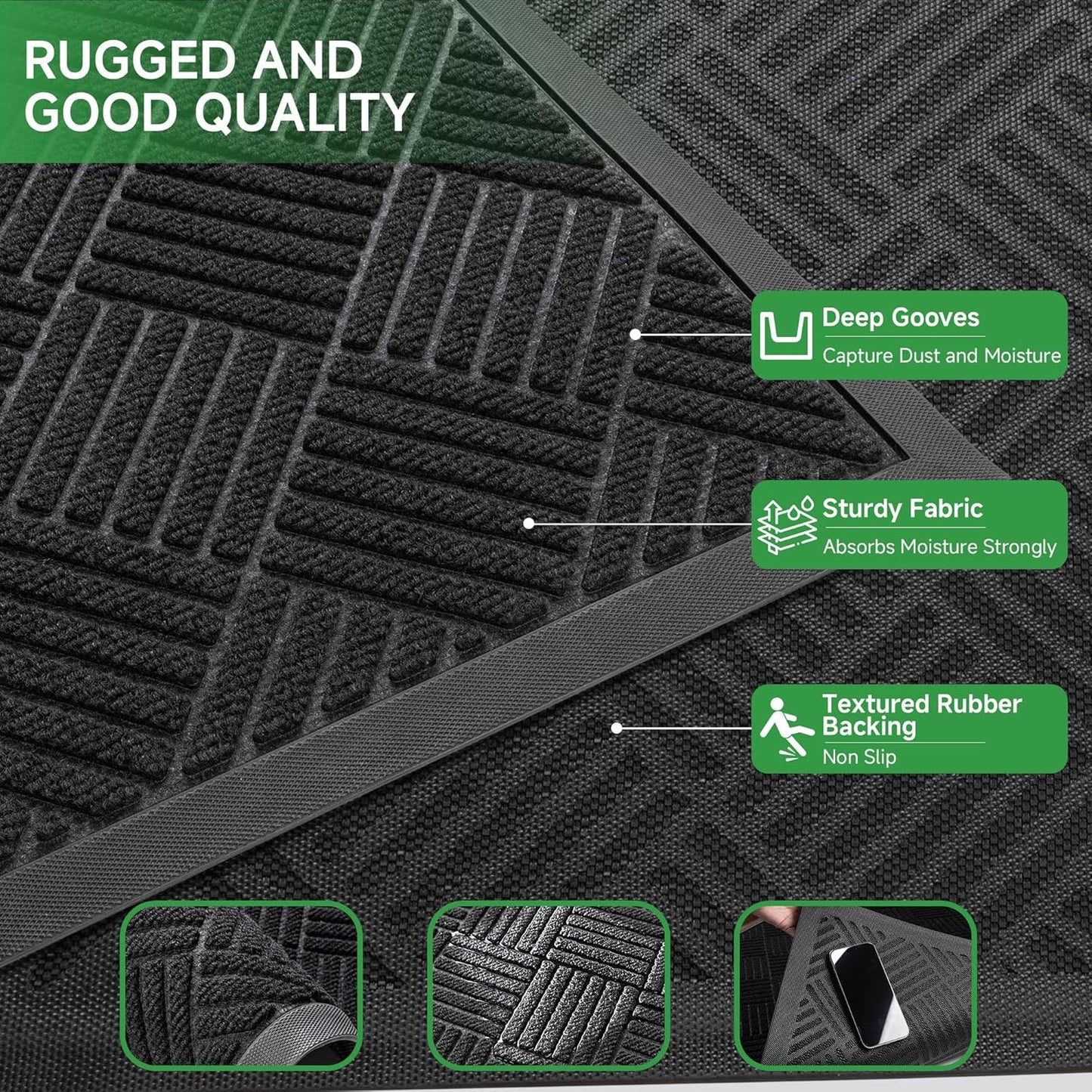 100pointONE Durable Front Door Mat, Heavy Duty Indoor Outdoor Doormat, 48” x 36” Low Profile Outdoor Mats for Home Entrance, Stain and Fade Resistant Shoe Scraper Mat, Ideal for High Traffic Area
