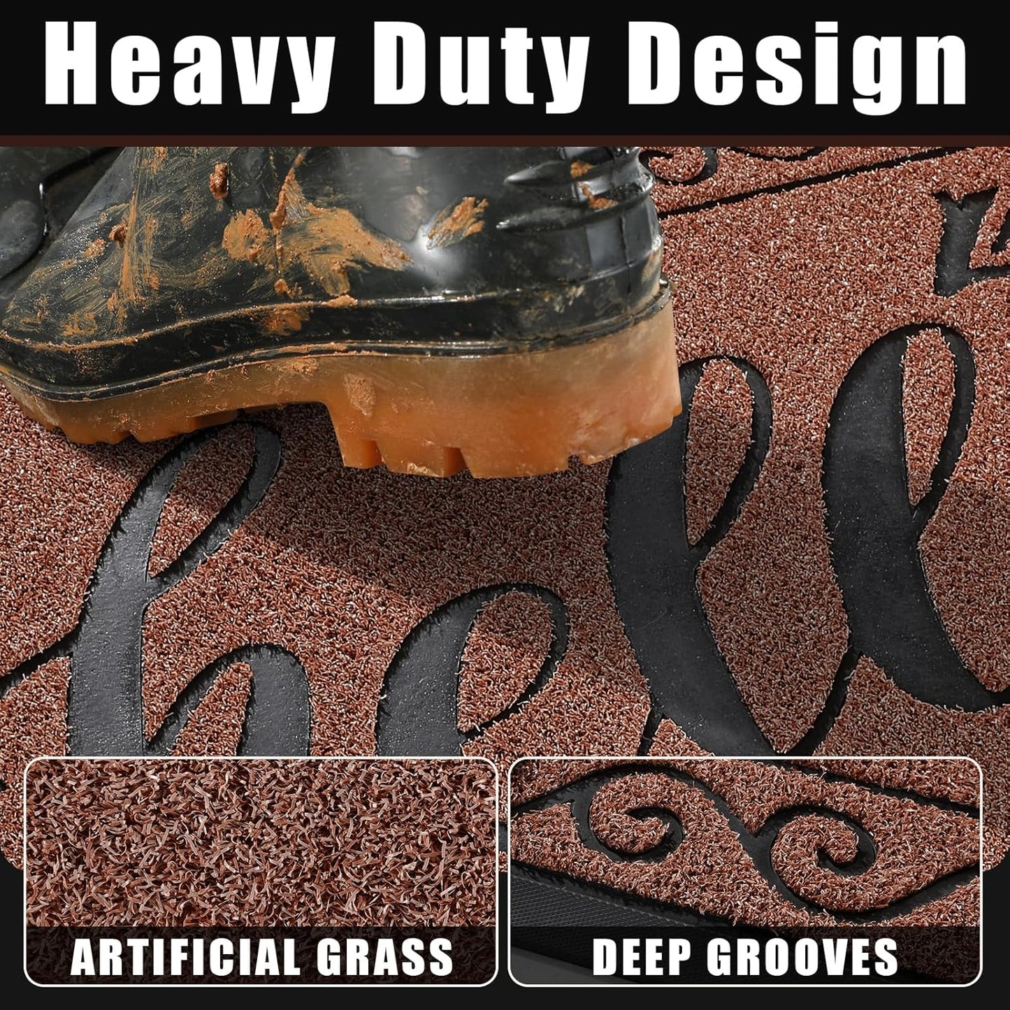 Yimobra Welcome Mat, Heavy Duty Sturdy Door Mats for Home Entrance Outdoor Indoor, Front Doormat for Outside Patio Floor Entry Porch Garage Office, Waterproof, Low Profile, 29.5x17, Black Grey