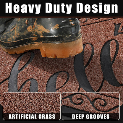 Yimobra Welcome Mat, Heavy Duty Sturdy Door Mats for Home Entrance Outdoor Indoor, Front Doormat for Outside Patio Floor Entry Porch Garage Office, Waterproof, Low Profile, 29.5x17, Black Grey