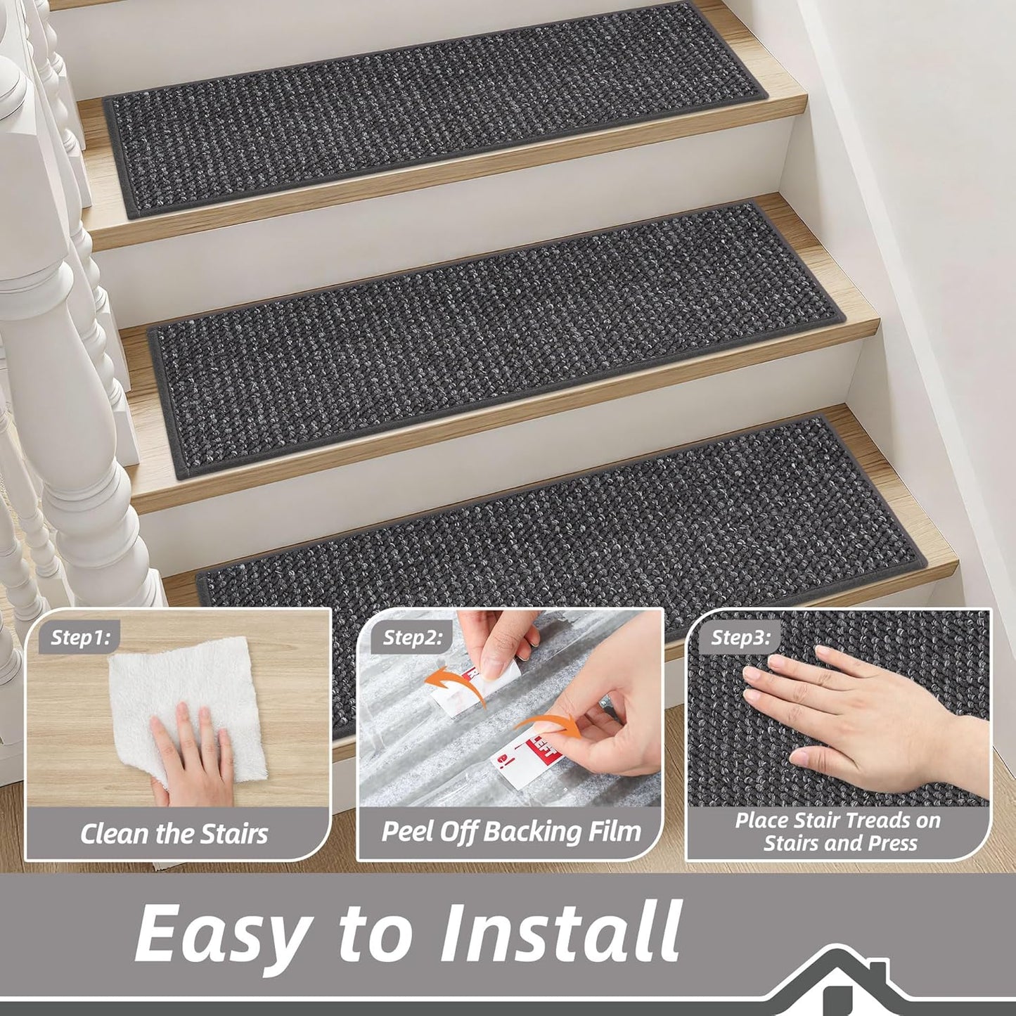 BEQHAUSE Stair Treads for Wooden Steps 28inX9in, Carpet Stair Treads Non Slip Indoor, Machine Washable Stair Runners for Kids Elders and Pets, Carpet for Stair Rugs Mat, TPE Backing, 4pcs, Taupe
