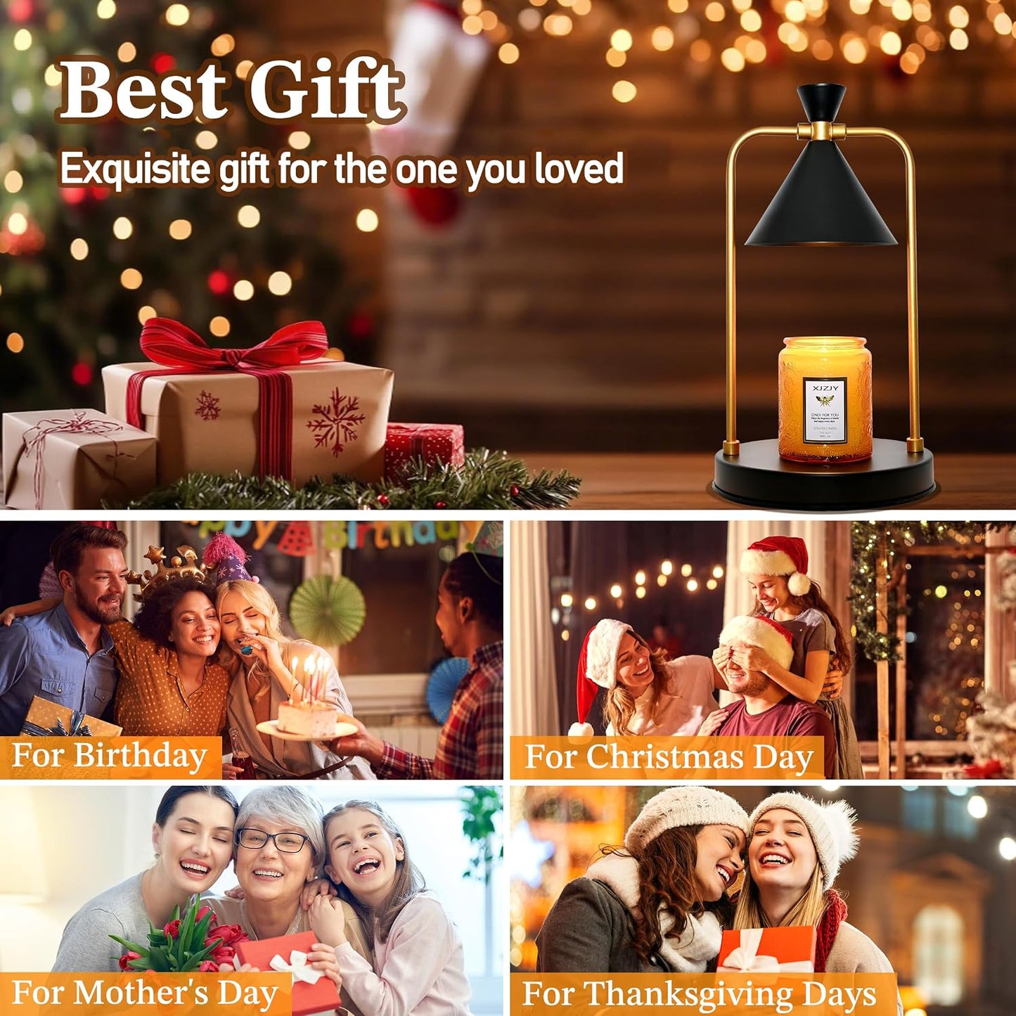 XJZJY Candle Warmer Lamp with Timer Dimmer,Unique Birthday Gifts for Women Mom,House Warming Gifts New Home Room Decor,Wax melt Warmer for Scented Wax Jar Candles,Black-Large