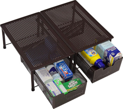 Simple Houseware Stackable 2 Tier Sliding Basket Organizer Drawer, White