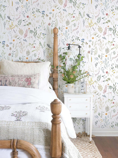 Dimoon 17.3''x78.7'' Vintage Peel and Stick Wallpaper Boho Beige Neutral Contact Paper White Floral Bird Wallpaper Removable Botanical Renter Friendly Modern Wall Paper Bedroom Bathroom Vinyl Roll