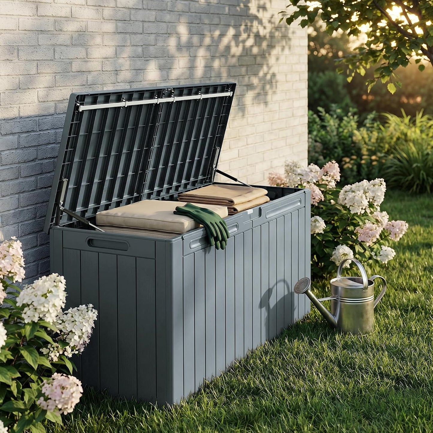 32 Gallon Deck Box Outdoor Indoor Waterproof Storage Box for Patio Furniture, Pool Accessories, Garden Tools, and Cushion Storage, Black