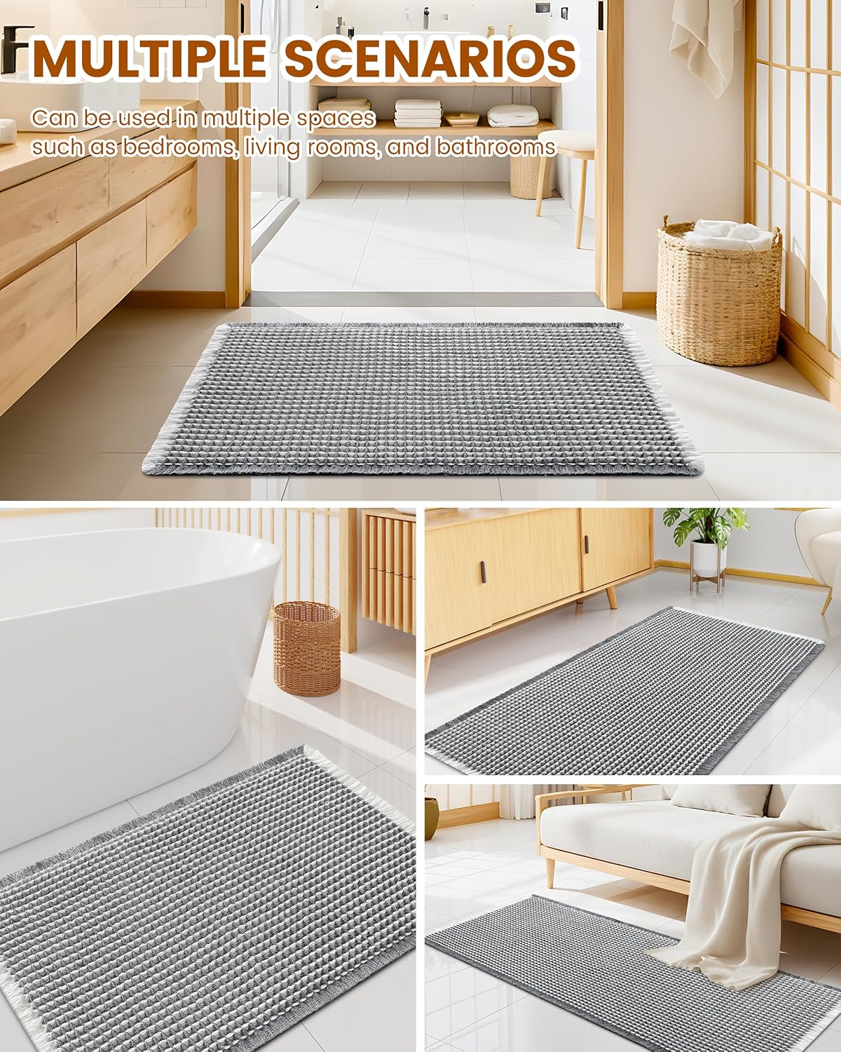 Smiry Waffle Bath Mat 30x20, Extra Soft Absorbent Bathroom Rugs, Non Slip Machine Washable Quick Dry Bath Rugs for Bathroom Floor, Tub, Shower, Home Decor Accessories, Brown