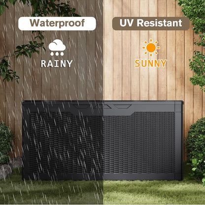 JUMMICO 31 Gallon Resin Deck Box Waterproof Indoor Outdoor Storage Boxes for Patio Furniture Cushions and Garden Tools (Brown)
