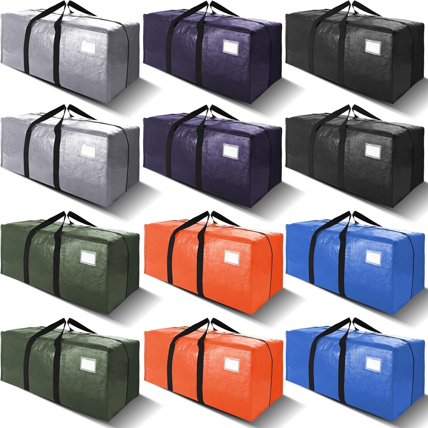 VELVETSURE Heavy Duty Extra Large Moving Bags W/Backpack Straps - Strong Handles & Zippers, Storage Totes For Space Saving, Fold Flat, Alternative to Box and Bin (Set of 6, Multicolor)