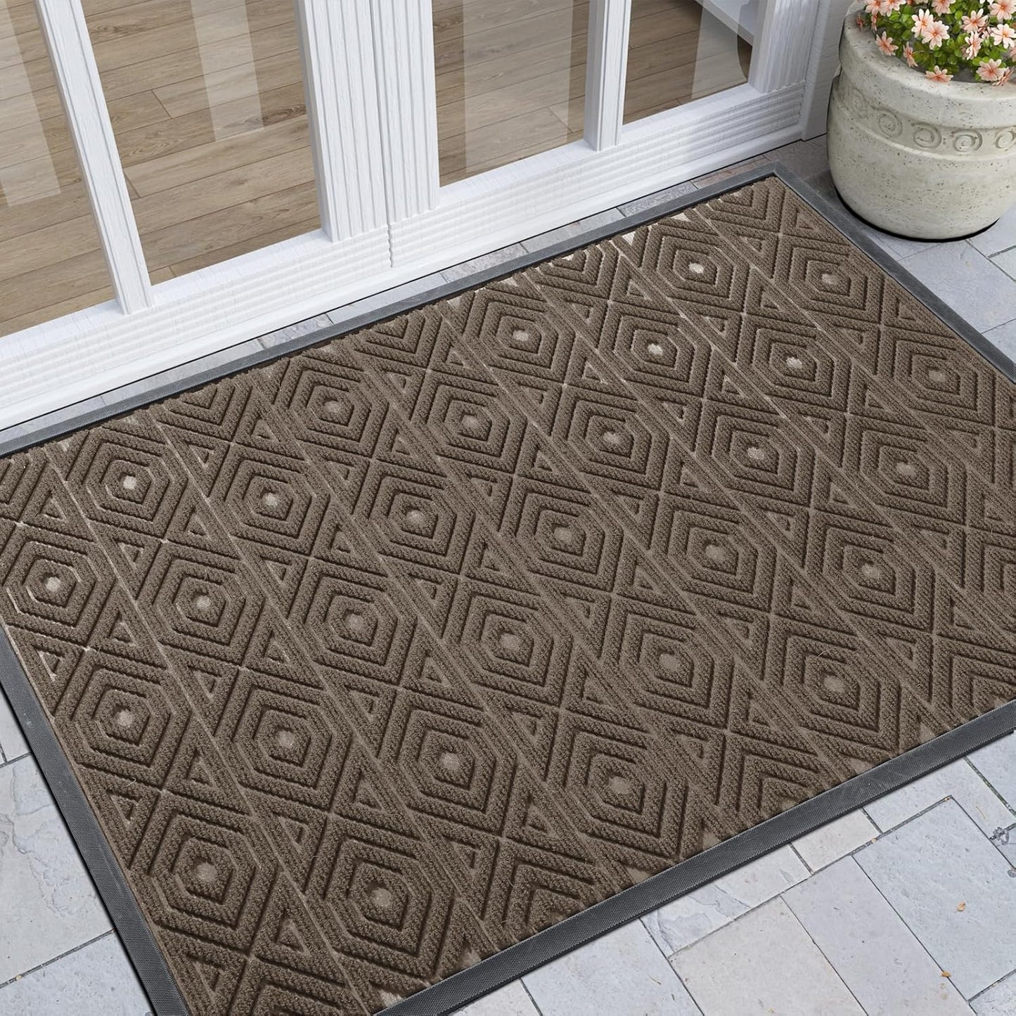Yimobra Front Door Mat Outside Entrance 29.5x17, Waterproof Heavy Duty Outdoor Mats for Front Door, Non Slip Rubber Entry Mat for Garage Patio Indoor, Grey