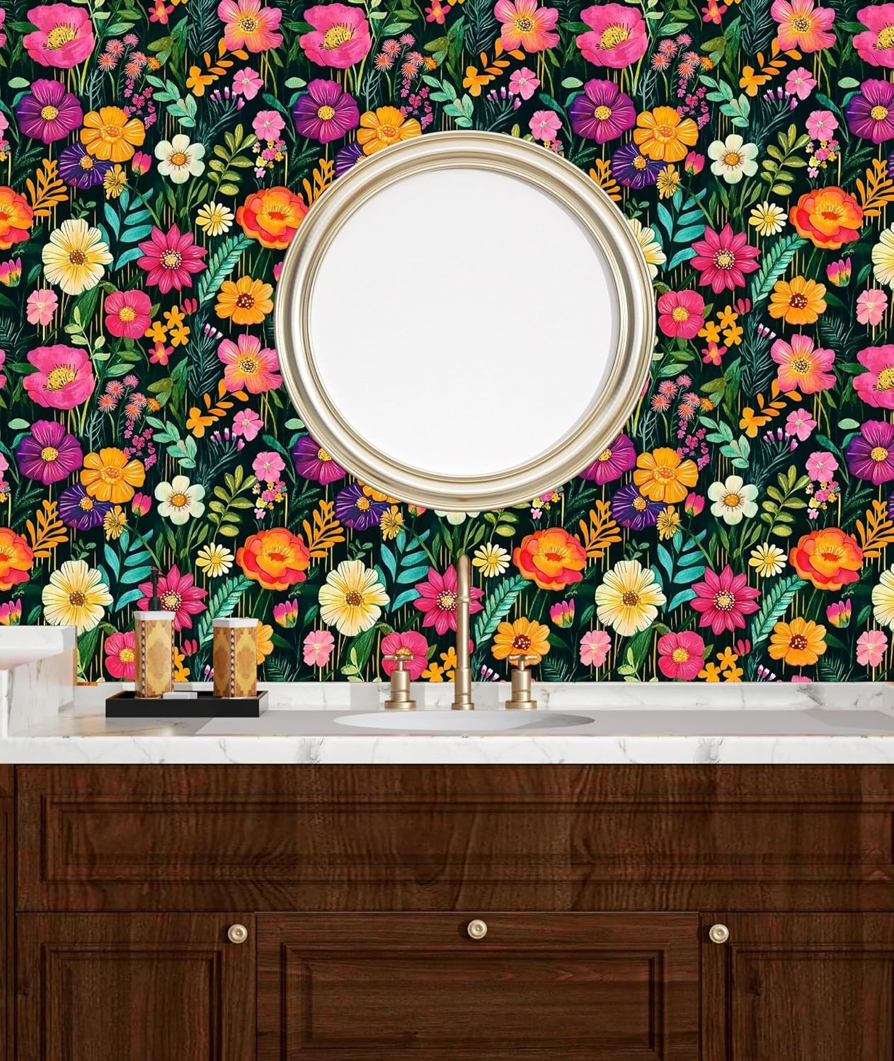 BOKEBEVE Watercolour Floral Peel and Stick Wallpaper Boho Vibrant Contact Paper Renter Friendly Wall Paper for Countertop Cabinet Wall Shelf Liner Removable Blue Colorful 17.5 x 118In