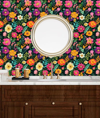 BOKEBEVE Watercolour Floral Peel and Stick Wallpaper Boho Vibrant Contact Paper Renter Friendly Wall Paper for Countertop Cabinet Wall Shelf Liner Removable Blue Colorful 17.5 x 118In