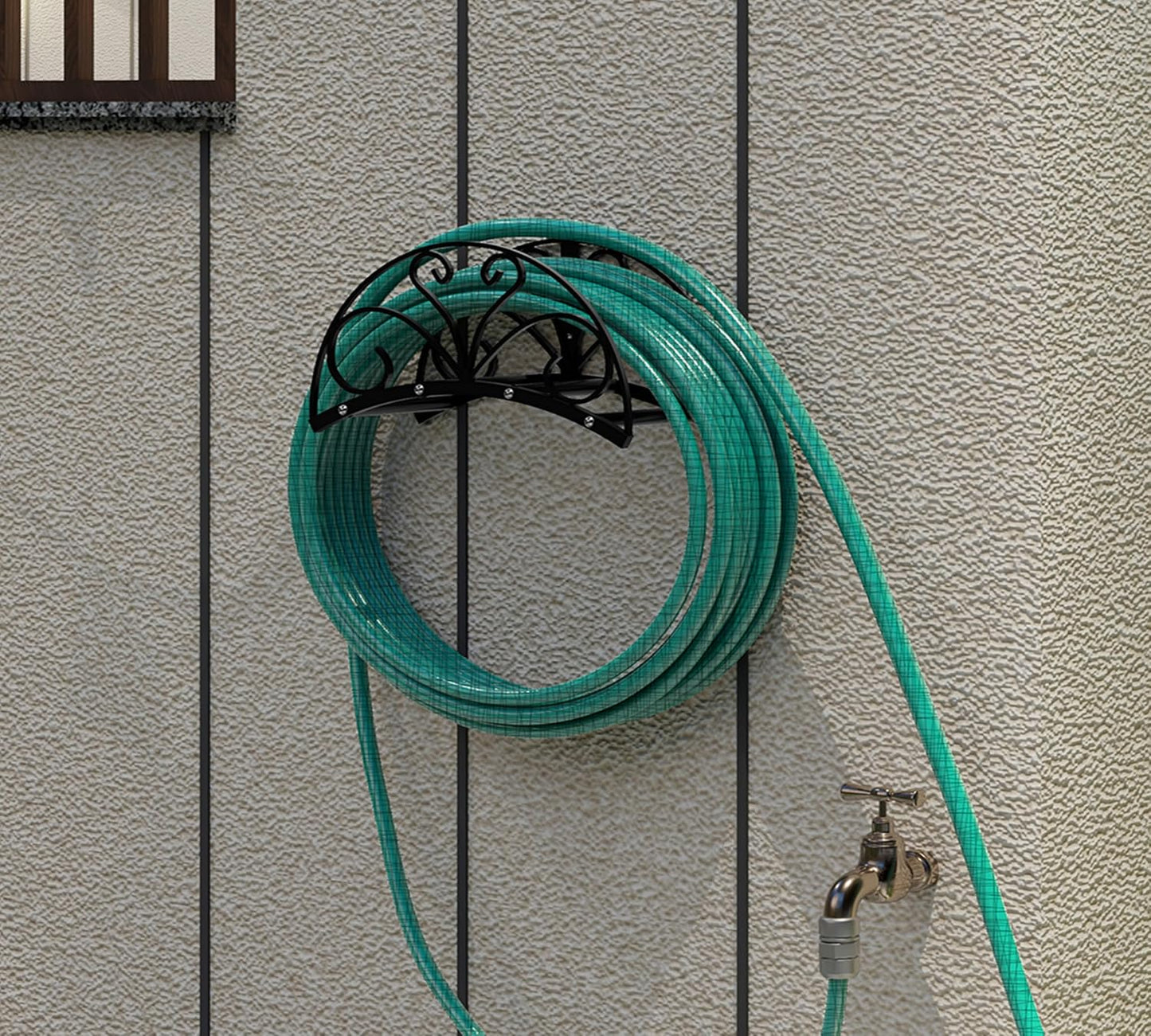 Fire Beauty Heavy-Duty Metal Hose Holder, Wall-Mounted Garden Hose Reel Organizer for Outdoor Yard, Solid Iron Decorative Hanger Storage