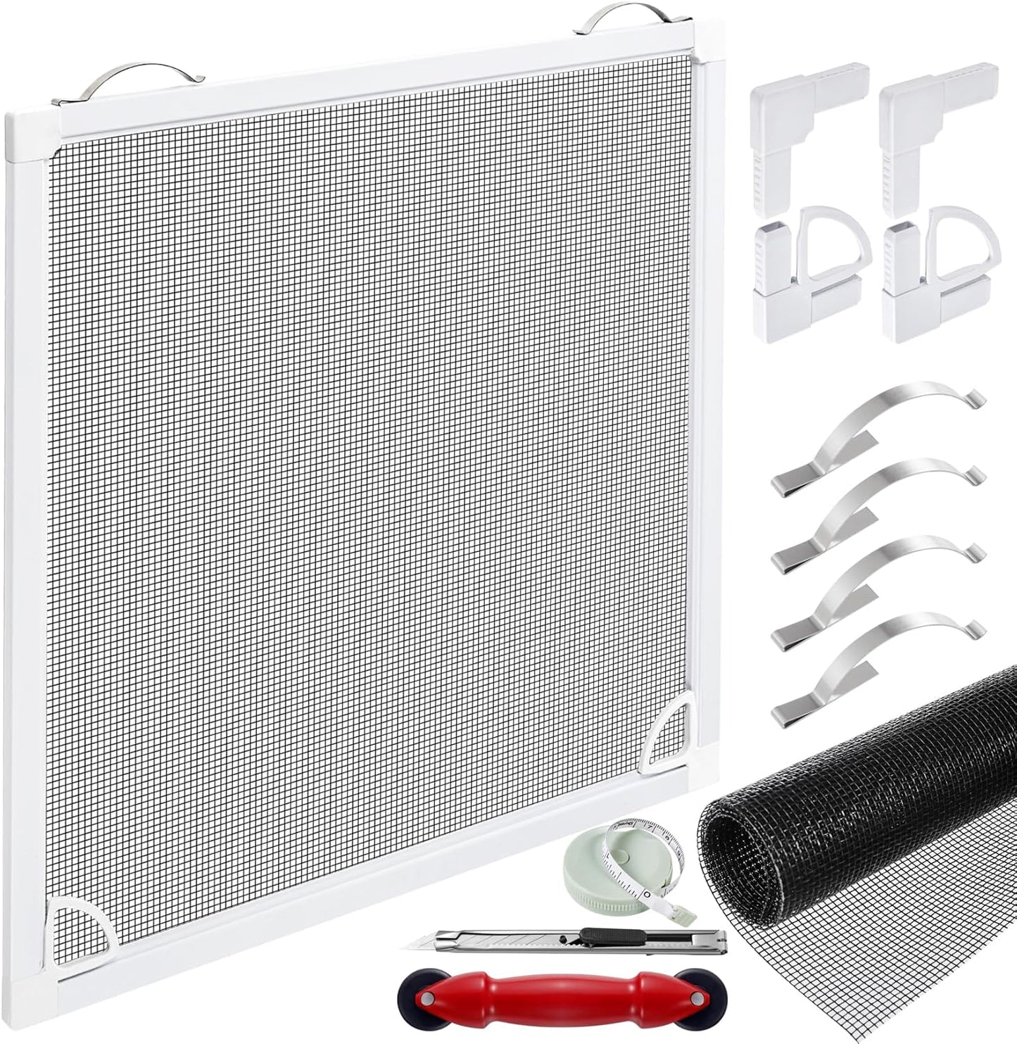 Window Screen Frame Kit 48inX48in Fiberglass Window Screen Replacement Kit Includes Full Set of Tools Suitable for Windows，Framed Mesh Replacement Window Screens, Home, Patio
