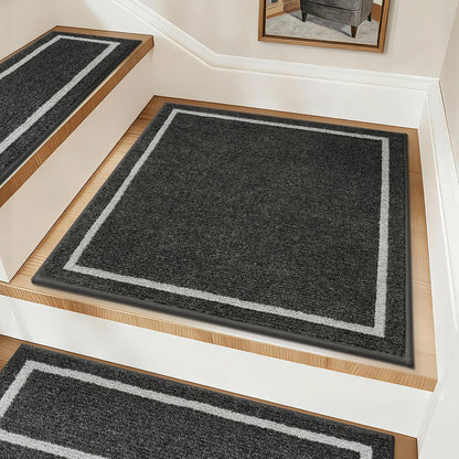 COSY HOMEER Soft Stair Treads Non-Slip Carpet Mat 28inX9in Indoor Stair Runners for Wooden Steps, Stair Rugs for Kids and Dogs, 100% Polyester TPE Backing 4pcs, Grey