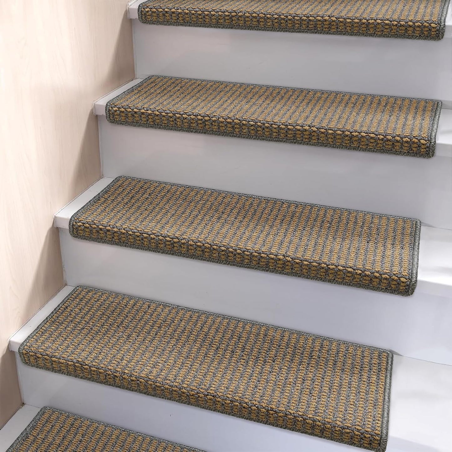 Brakki Bullnose Carpet Stair Treads, Non Slip Stair Treads for Wooden Steps Indoor, Stair Runner, Soft Stair Rugs, Edging Stair Protectors, Washable, 29.5"x9.5"x1.5" 14pcs, Beige