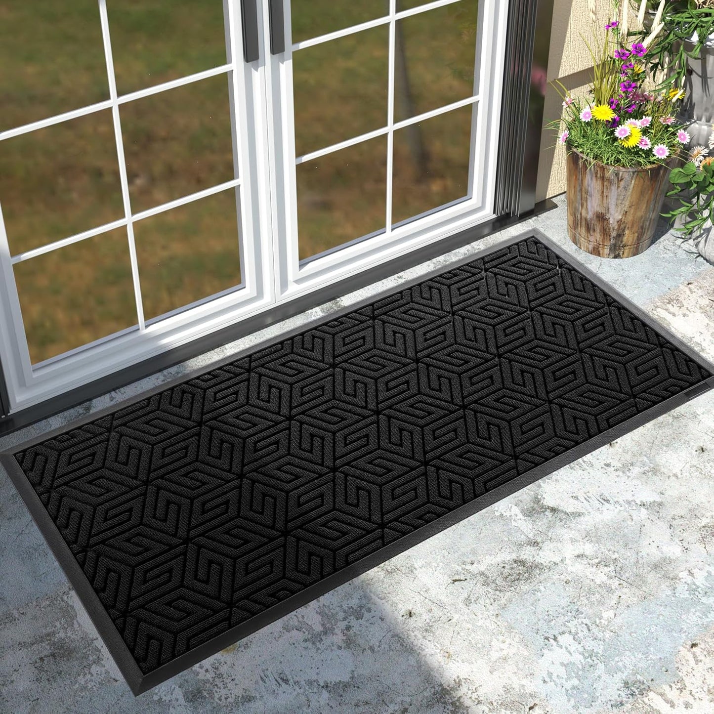 Yimobra Doormat Outdoor Entrance 29.5x17, All-Weather Waterproof Outdoor Mats for Front Door, Non Slip Welcome Door Mat for Patio Proch Outside Entryway Indoor, Black