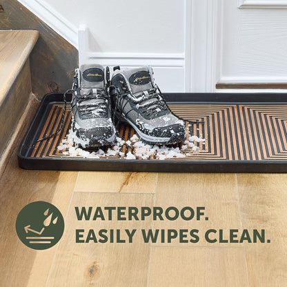 Eddie Bauer Rubber Boot Tray – Lake Waves Design, 16"x32", Black – Waterproof Entryway Boot Mat
