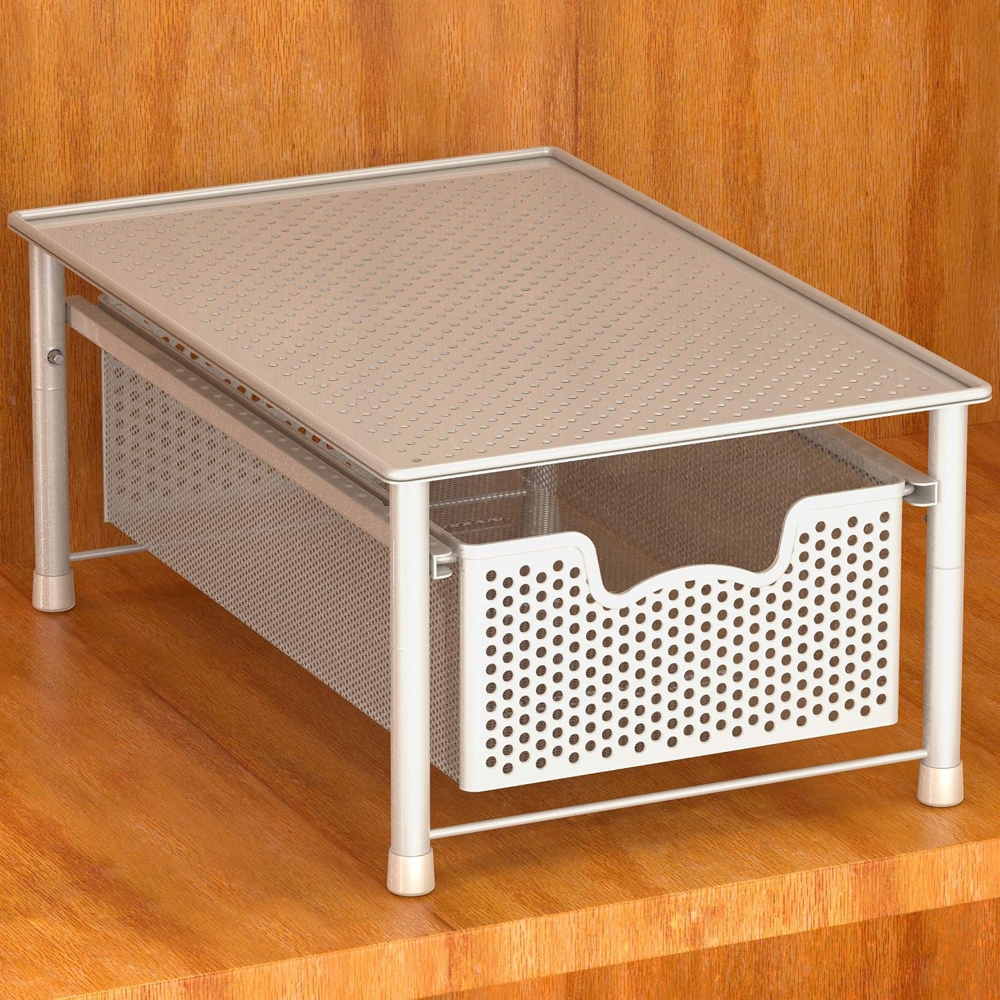 Simple Houseware Stackable 2 Tier Sliding Basket Organizer Drawer, White