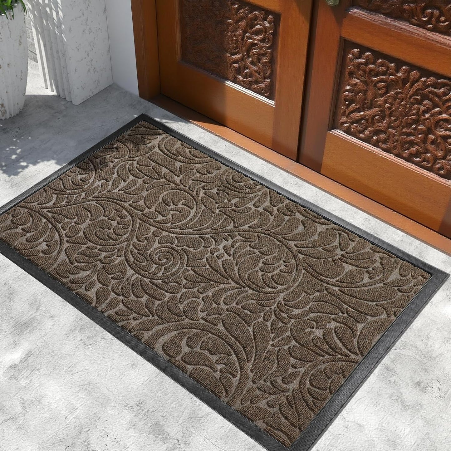 Yimobra Front Door Mat Outside Entrance, Waterproof Sturdy Retro Outdoor Mat, Heavy Duty Non-Slip Doormat for Garage Patio Entryway Indoor, Easy Clean, 29.5x17, Grey