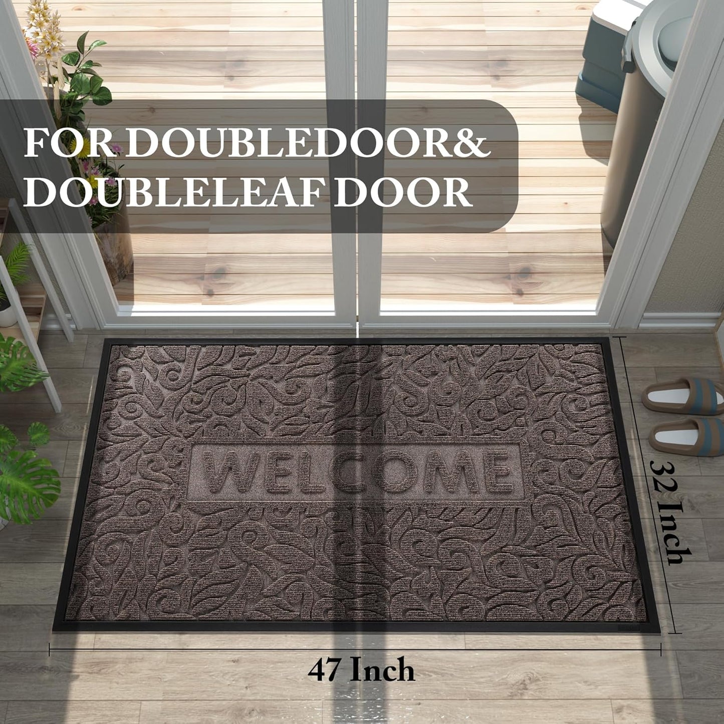 Yimobra Welcome Mat Outdoor 29.5x17, Waterproof Non-Slip Outdoor Mats for Front Door Outside Entrance, Low-Profile Entryway Mat Indoor for Garage Patio, Black