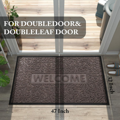 Yimobra Welcome Mat Outdoor 29.5x17, Waterproof Non-Slip Outdoor Mats for Front Door Outside Entrance, Low-Profile Entryway Mat Indoor for Garage Patio, Black