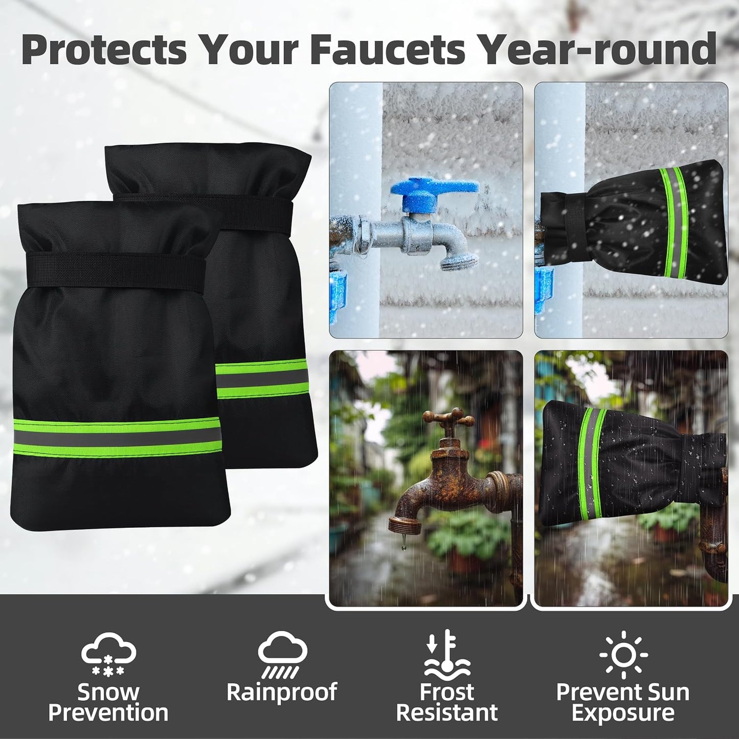 Outdoor Faucet Covers for Winter: Freeze Protection for Outside Hose Bib Spout - Insulation Water Spigot Sock with 9.5" H x 6.7" W - Waterproof Tap Cover Reusable for Garden 6 Pack