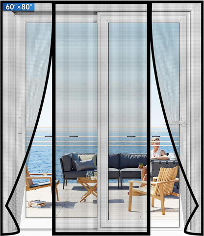 Magnetic Screen Door Upgraded PET Mesh Stronger Than Fiberglass and Polyester,Hands Free,Keeps Bugs Out,Pet & Kid Friendly,Suitable for Sliding Door,Large Patio Door and French Door-72''x80''