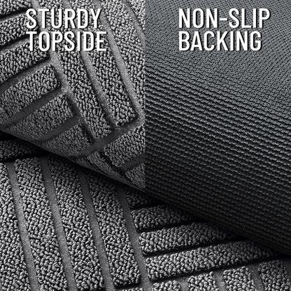 OLANLY Front Door Mat Outside Entrance 29.5x17, Absorbent, Heavy Duty Sturdy Natural Rubber Doormat Indoor Outdoor, Stain and Fade Resistant, Non-Slip Low Profile Floor Mat for Entryway, Grey Diamond