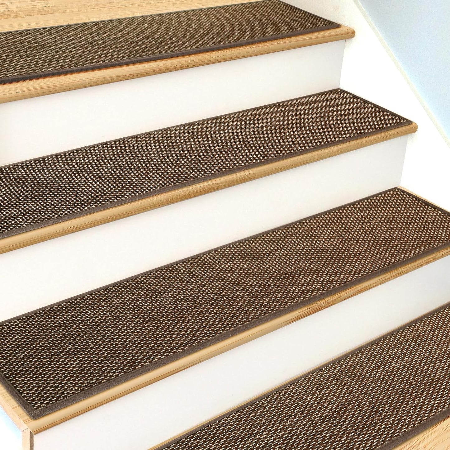 SMILOOL Stair Treads Non Slip for Wooden Steps Indoor 4 Pack 8" X 30" Carpet Stairs Runner for Wood Stairs, Stair Tread Rugs with Reusable Adhesive for Dogs Kids and Elders, Machine Washable, Brown