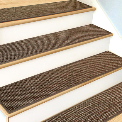 SMILOOL Stair Treads Non Slip for Wooden Steps Indoor 4 Pack 8" X 30" Carpet Stairs Runner for Wood Stairs, Stair Tread Rugs with Reusable Adhesive for Dogs Kids and Elders, Machine Washable, Brown